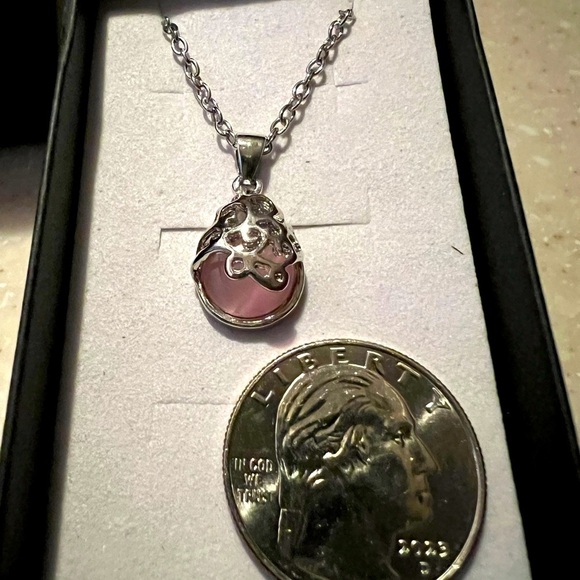 Fashion Jewelry Necklace, 16” Chain, Pink & Silver Tone, W/Gift Box - Picture 2 of 3